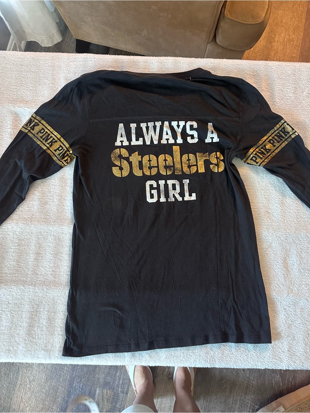 Victoria's Secret Black and Gold "Always a Steelers Girl" Long Sleeve Top